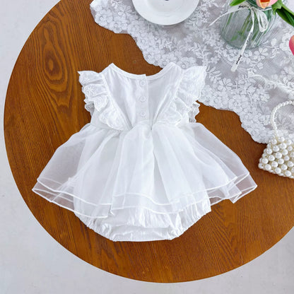 Summer Arrival Baby Girls Fly Sleeves Tulle Patchwork Lace Decorated Onesies, MyKids-USA®, Baby & Toddler Dresses, MyKids-USA -  -  -  -  -  -  - 