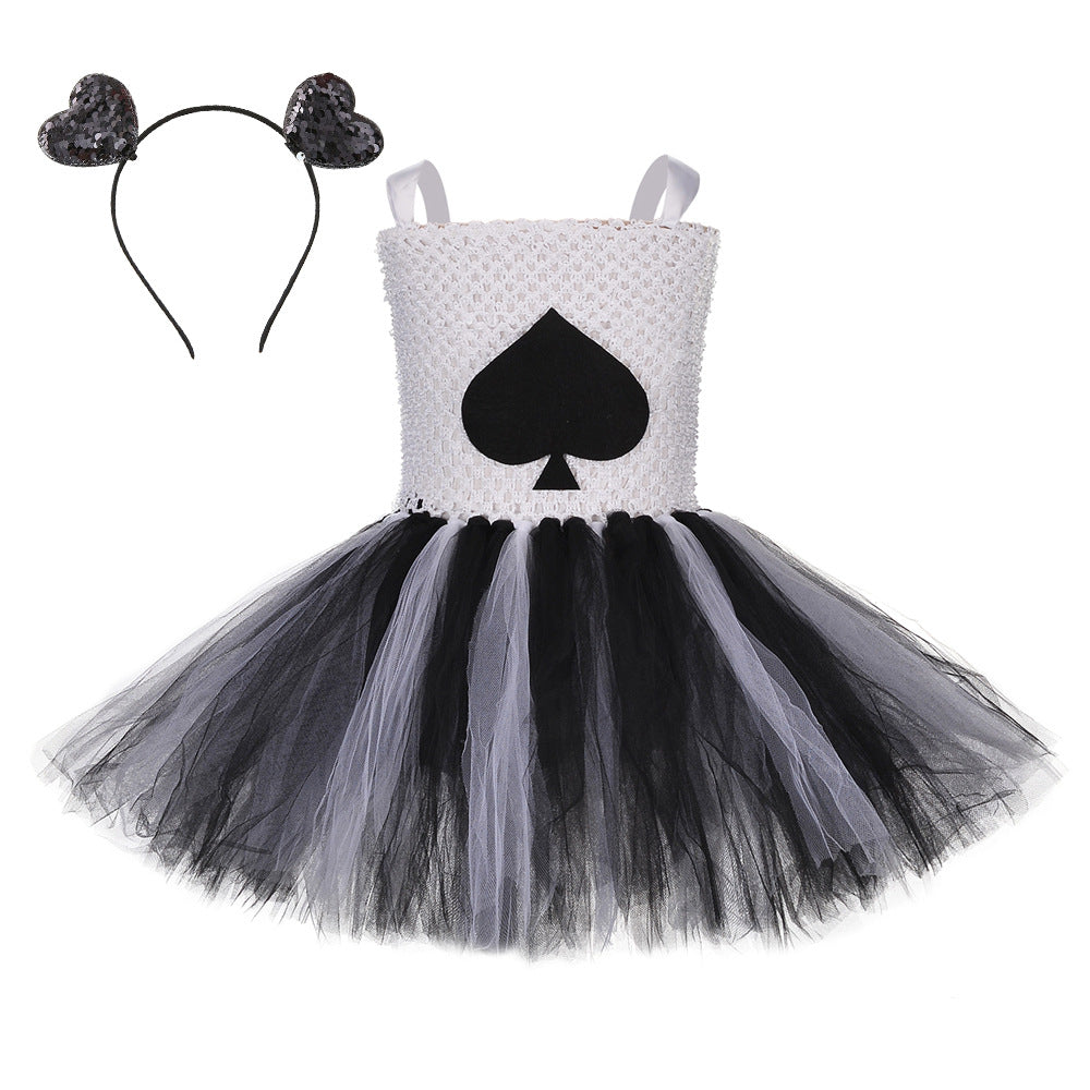 Children Girls’ Halloween Costume Set: Sleeveless Herringbone Pattern Tulle Patchwork Dress with Accessory – Sets, MyKids-USA®, Costume Sets, MyKids-USA - Size/Age - S (1-3Y) - Color - Black -  -  - TR2409071039.