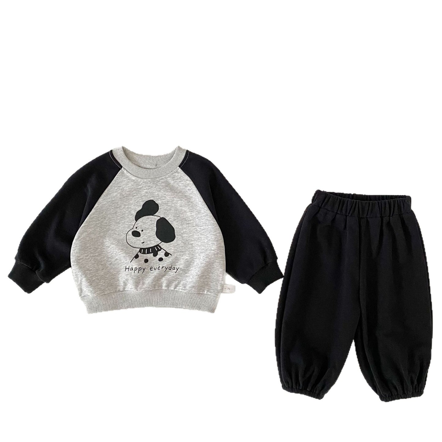 MyKids-USA® Hot Selling Autumn Baby Kids Long Sleeves Puppy Pattern Pullover and Plain Pants Set
