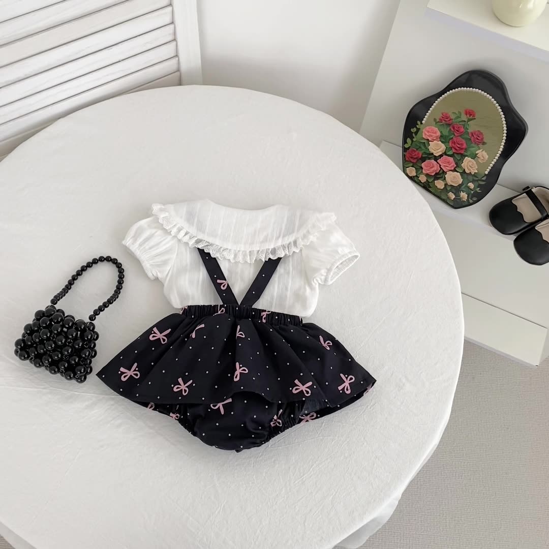 Summer Hot Selling Baby Kids Girls Sleeveless Dots Pattern Strap Onesies Overalls and Beige T-Shirt Clothing Set, MyKids-USA®, Baby & Toddler Outfits, MyKids-USA -  -  -  -  -  -  - 