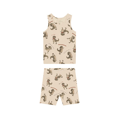 Summer Baby Kids Unisex Animals Print Sleeveless Vest And Shorts Set