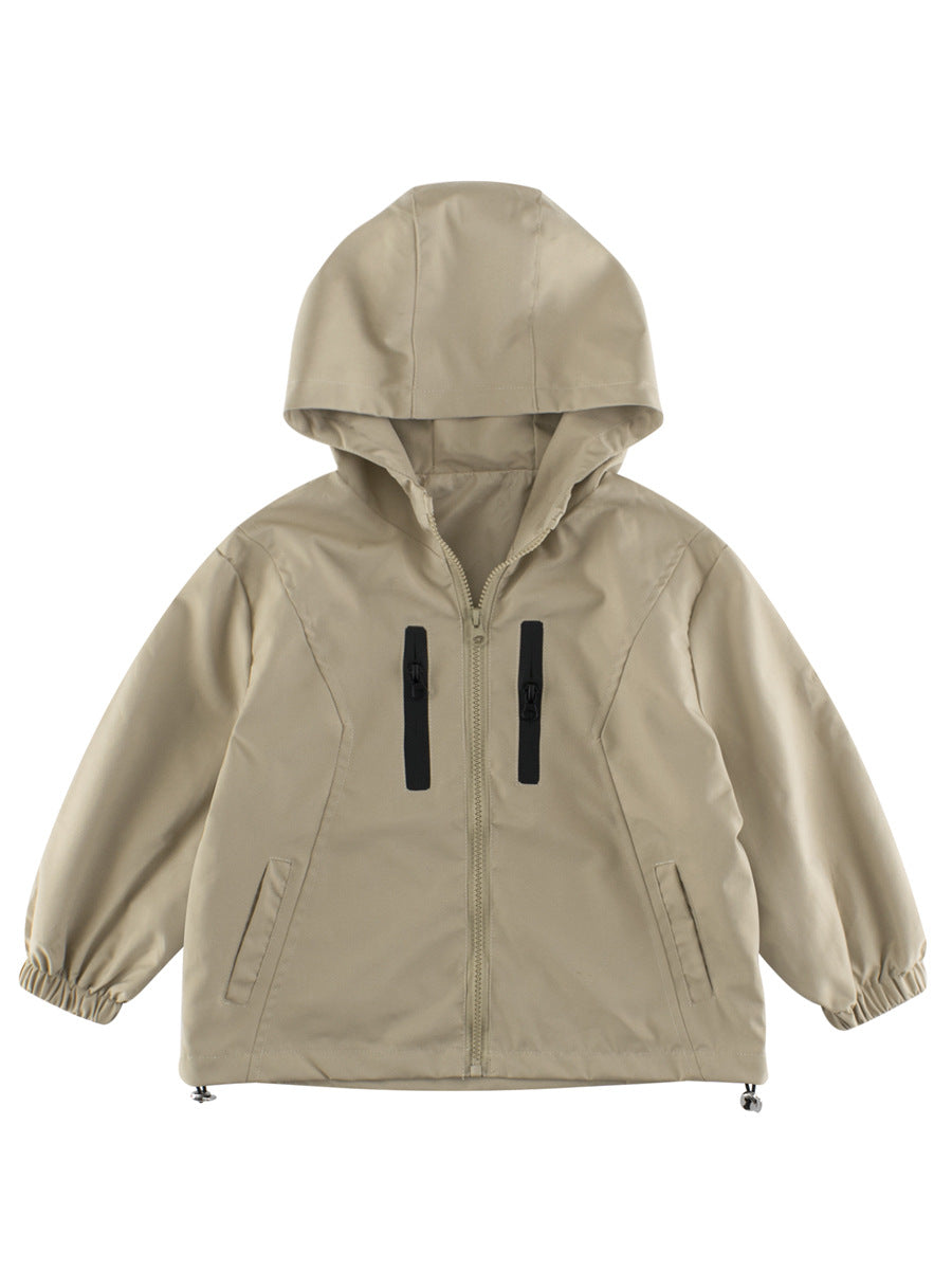 European and American Style Kids’ Outerwear: Color Patchwork Long Sleeves Single Breasted Hooded Coat for Children, MyKids-USA®, Baby & Toddler Outerwear, MyKids-USA - Size/Age - 100 (2-3Y) - Color - Khaki -  -  - TR2410241547-B