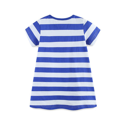 Summer Arrival Baby Girls Cartoon Seahorses Pattern Short Sleeves Striped Dress, MyKids-USA®, Baby & Toddler Dresses, MyKids-USA -  -  -  -  -  -  - 