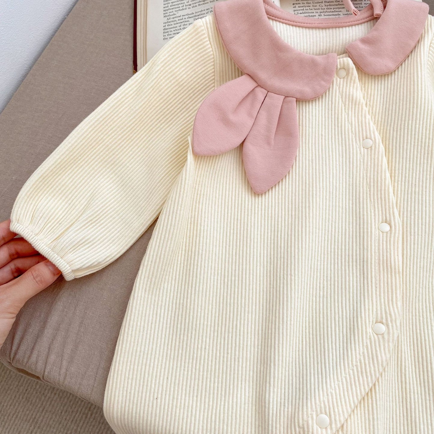 Baby Toddler Girl Rabbit Ears Lapel Long Sleeve With Hat Jumpsuit In Autumn