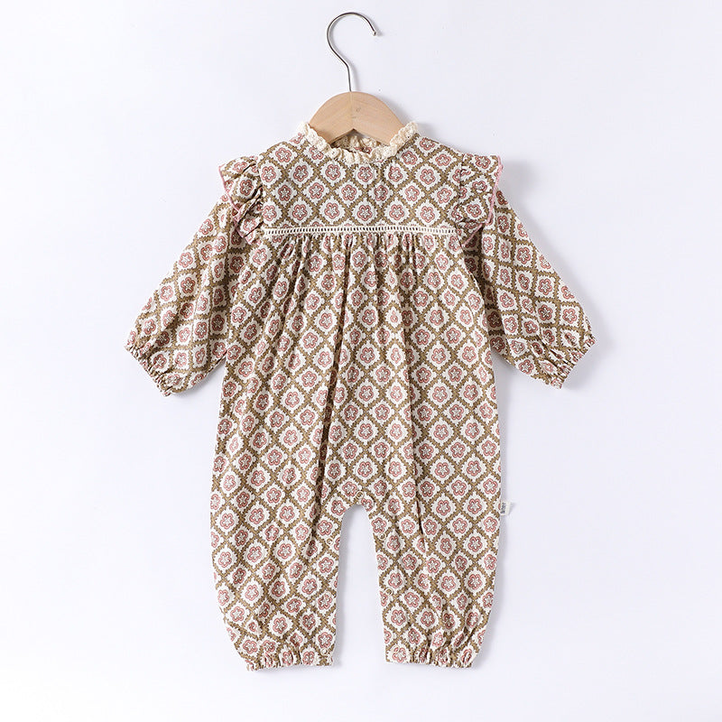 Spring Arrival Baby Girls Long Sleeves Vintage Floral Pattern Rompers and Onesies, MyKids-USA®, Baby One-Pieces, MyKids-USA - Size/Age - 66 (3-6M) - Color - Apricot -  -  - TR2502282310-A