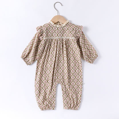 Spring Arrival Baby Girls Long Sleeves Vintage Floral Pattern Rompers and Onesies, MyKids-USA®, Baby One-Pieces, MyKids-USA - Size/Age - 66 (3-6M) - Color - Apricot -  -  - TR2502282310-A