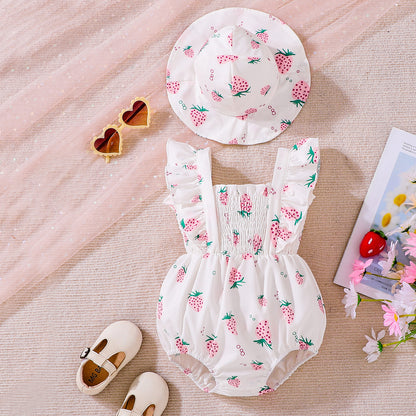Design Summer Baby Kids Girls Sleeveless Fruits Pattern Bodysuit with Hat, MyKids-USA®, Baby & Children's One-Pieces, MyKids-USA - Size/Age - 73 (6-9M) - Color - Pink -  -  - TR2605242328-A.