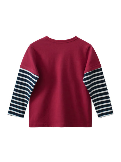 Spring Arrival Kids Girls Cartoon Print Crew Neck Striped Long Sleeves Color Patchwork Top, MyKids-USA®, Baby & Toddler Tops, MyKids-USA -  -  -  -  -  -  - 