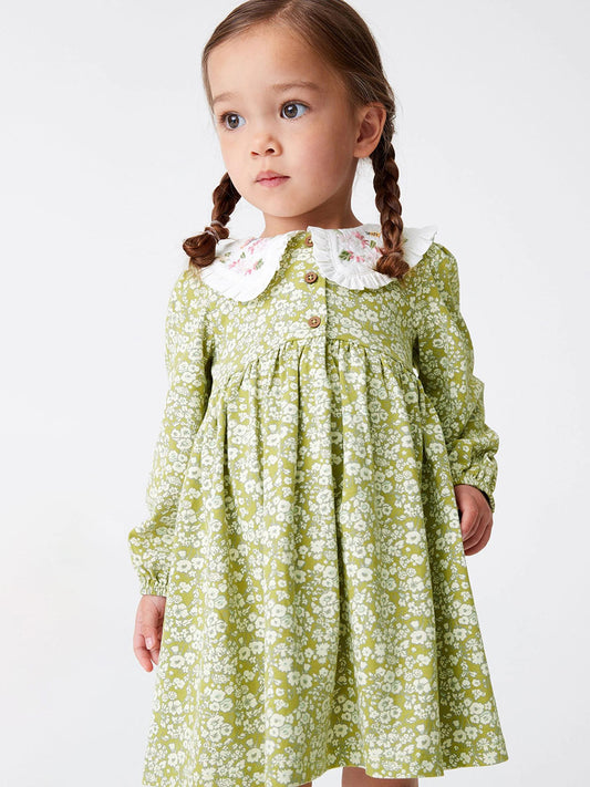 Arrival Autumn Girls Floral Print Embroidered Peter Pan Collar Long Sleeves Princess Dress, MyKids-USA®, Baby & Toddler Dresses, MyKids-USA -  -  -  -  -  -  - 