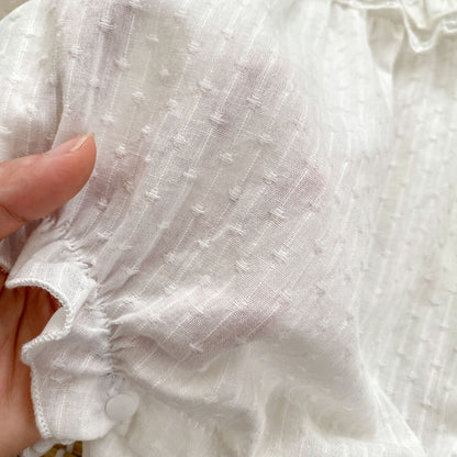 Summer Baby Girls Flower-Embroidered Short Sleeves White Onesies