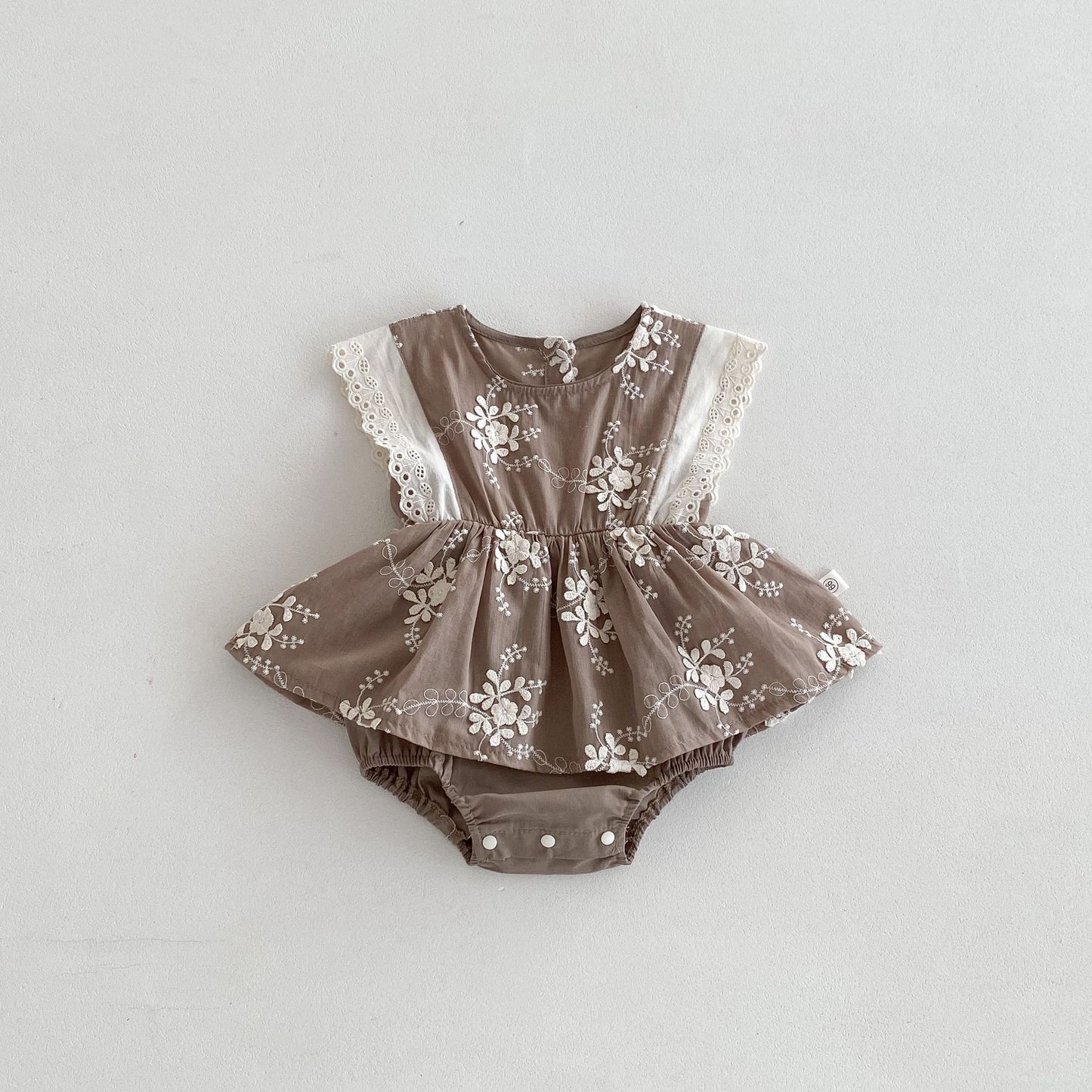 Summer Arrival Baby Girls Sleeveless Flowers Pattern Embroidery Bodysuit, MyKids-USA®, Baby One-Pieces, MyKids-USA - Size/Age - 66 (3-6M) - Color - Coffee -  -  - TR2603202324-B.