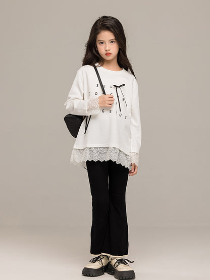Arrival Autumn Kids Girls Long Sleeves Letters Pattern Top and Black Flared Pants Sets