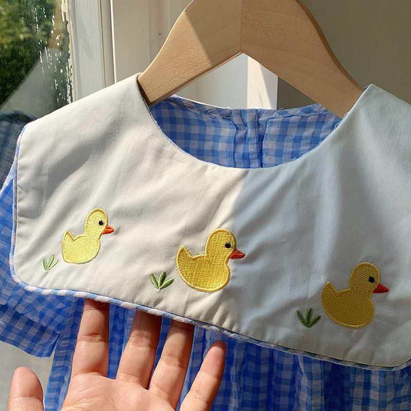 Summer Baby Kids Girls Short Sleeves Crew Neck Duck Pattern Plaid Dress, MyKids-USA®, Baby & Toddler Dresses, MyKids-USA -  -  -  -  -  -  - 
