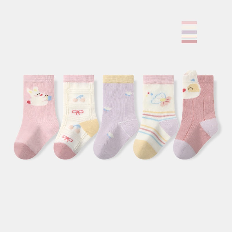Autumn and Spring Baby Boys and Girls Cute Cartoon and Striped Pattern Socks 1 Lot=5-Pair Set, MyKids-USA®, Baby & Toddler Socks & Tights, MyKids-USA - Size/Age - S (0-1Y) - Color - Purple -  -  - TR2601241635-D.
