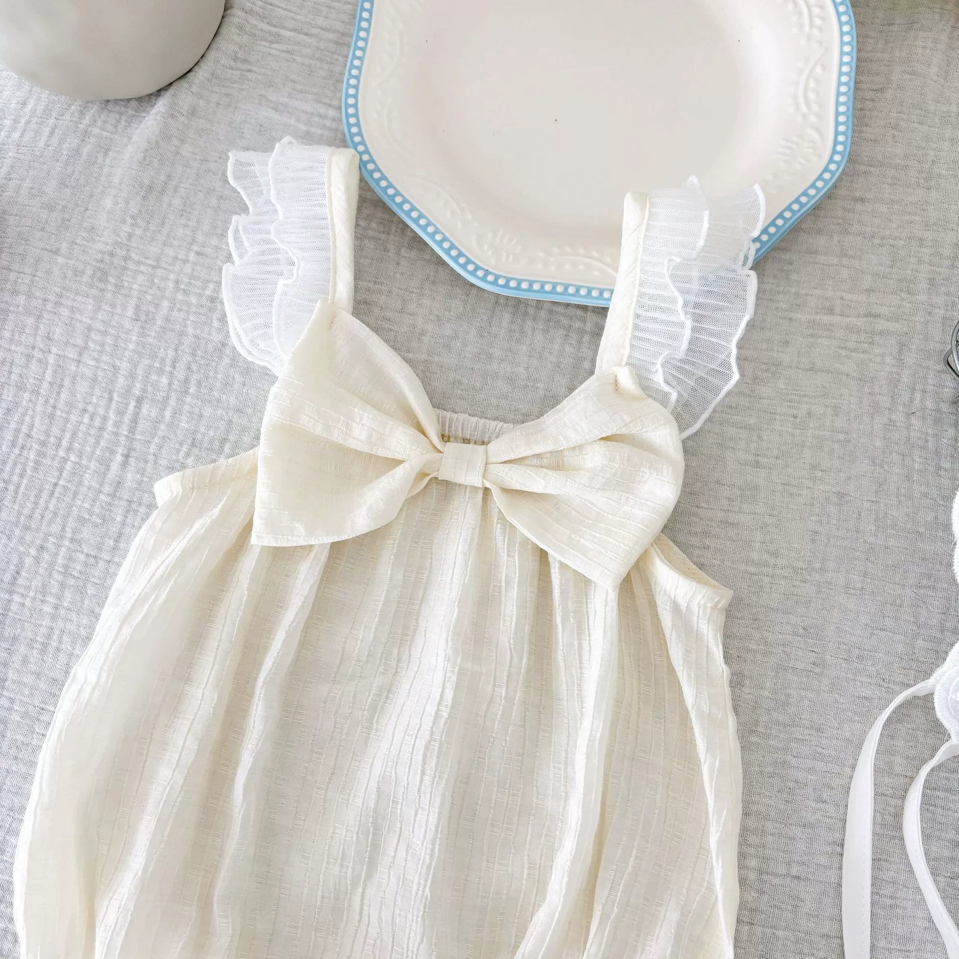 Summer Arrival Baby Girls Sleeveless Solid Color Butterfly-bow Decorated Strap Onesies, MyKids-USA®, Baby One-Pieces, MyKids-USA -  -  -  -  -  -  - 