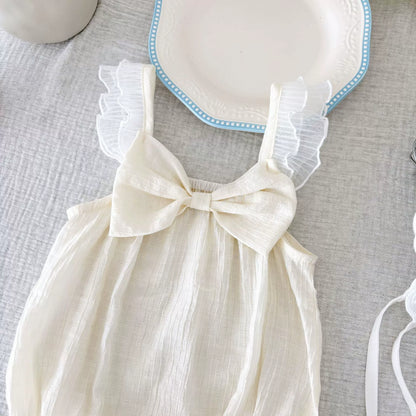Summer Arrival Baby Girls Sleeveless Solid Color Butterfly-bow Decorated Strap Onesies, MyKids-USA®, Baby One-Pieces, MyKids-USA -  -  -  -  -  -  - 