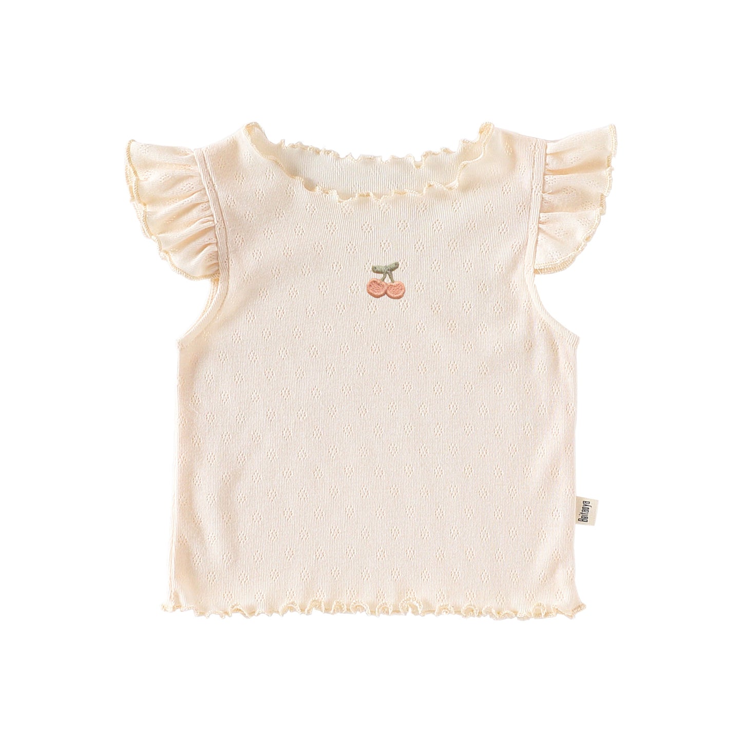Girls’ Fruit Embroidered Pattern Fly Sleeves Top Shirt in European and American Style for Summer, MyKids-USA®, Baby & Toddler Tops, MyKids-USA - Size/Age - 73 (6-9M) - Color - Beige -  -  - TR2505212354-A