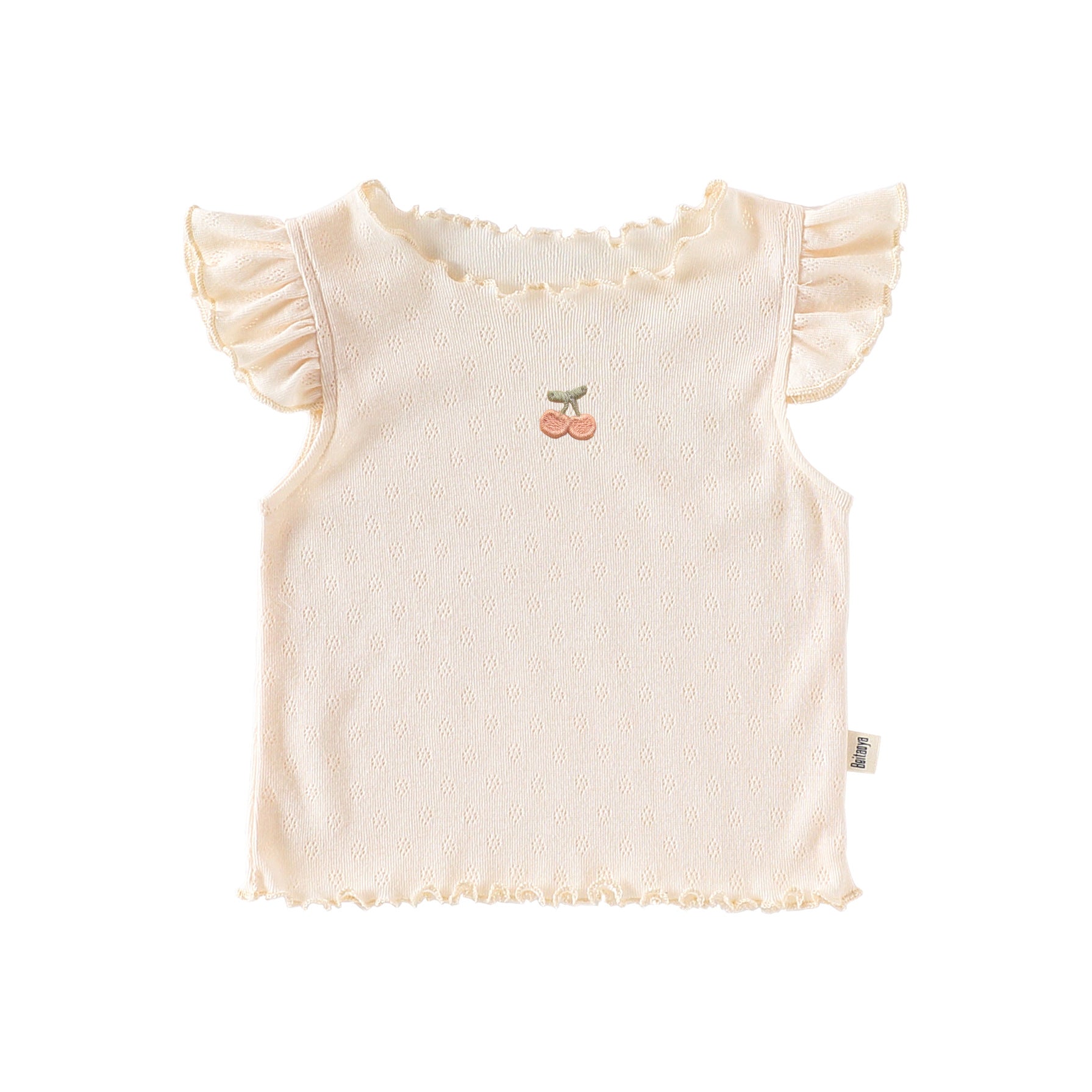 Girls’ Fruit Embroidered Pattern Fly Sleeves Top Shirt in European and American Style for Summer, MyKids-USA®, Baby & Toddler Tops, MyKids-USA - Size/Age - 73 (6-9M) - Color - Beige -  -  - TR2505212354-A