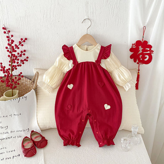 Spring Arrival Baby Girls Long Sleeves Heart Pattern Red Rompers, MyKids-USA®, Baby One-Pieces, MyKids-USA -  -  -  -  -  -  - 