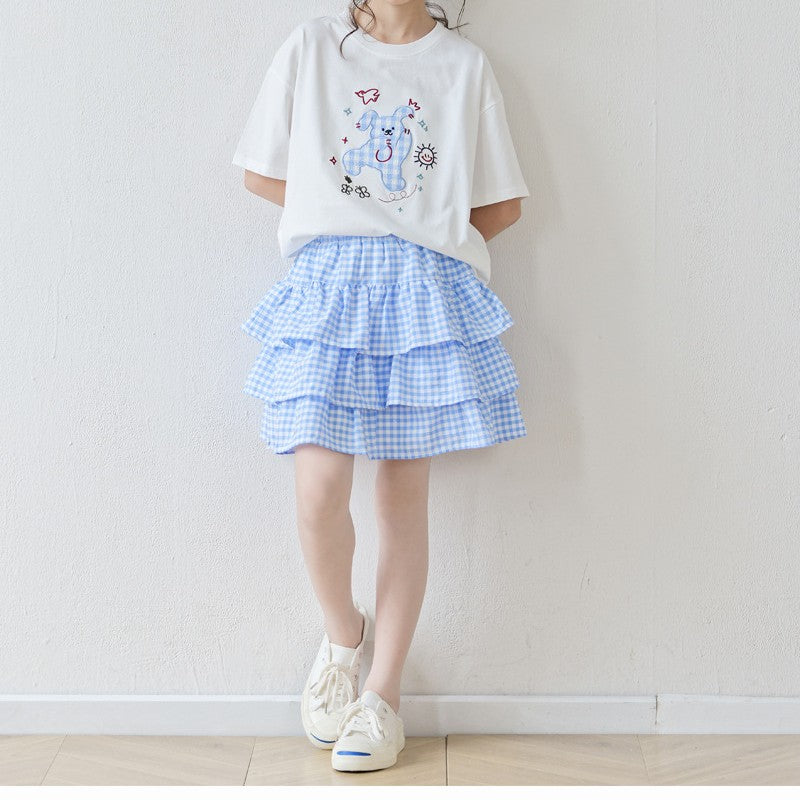 Arrival Summer Baby Kids Girls Short Sleeves Cartoon Pattern T-shirt and Plaid Skirt Sets, MyKids-USA®, Baby & Children's Outfits, MyKids-USA - Size/Age - 120 (5-7Y) - Color - Blue -  -  - TR2605232155-A.