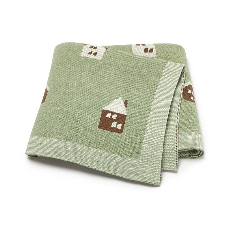 Hot Selling: Spring/Summer Arrival Knitted Cute Little House Soft Baby Blanket, Perfect For Newborn Boys And Girls, MyKids-USA®, Blanket, MyKids-USA - Size/Age - Kids & Adult (Average Size) - Color - Light Green -  -  - TR2403282206-E