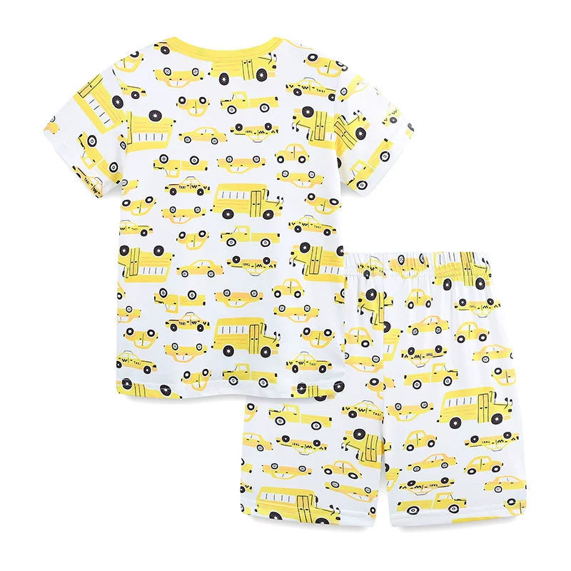 Summer Baby Kids Cartoon School Bus and Taxi Pattern T-shirt and Shorts Clothing Set for Boys, MyKids-USA®, Baby & Toddler Outfits, MyKids-USA -  -  -  -  -  -  - 