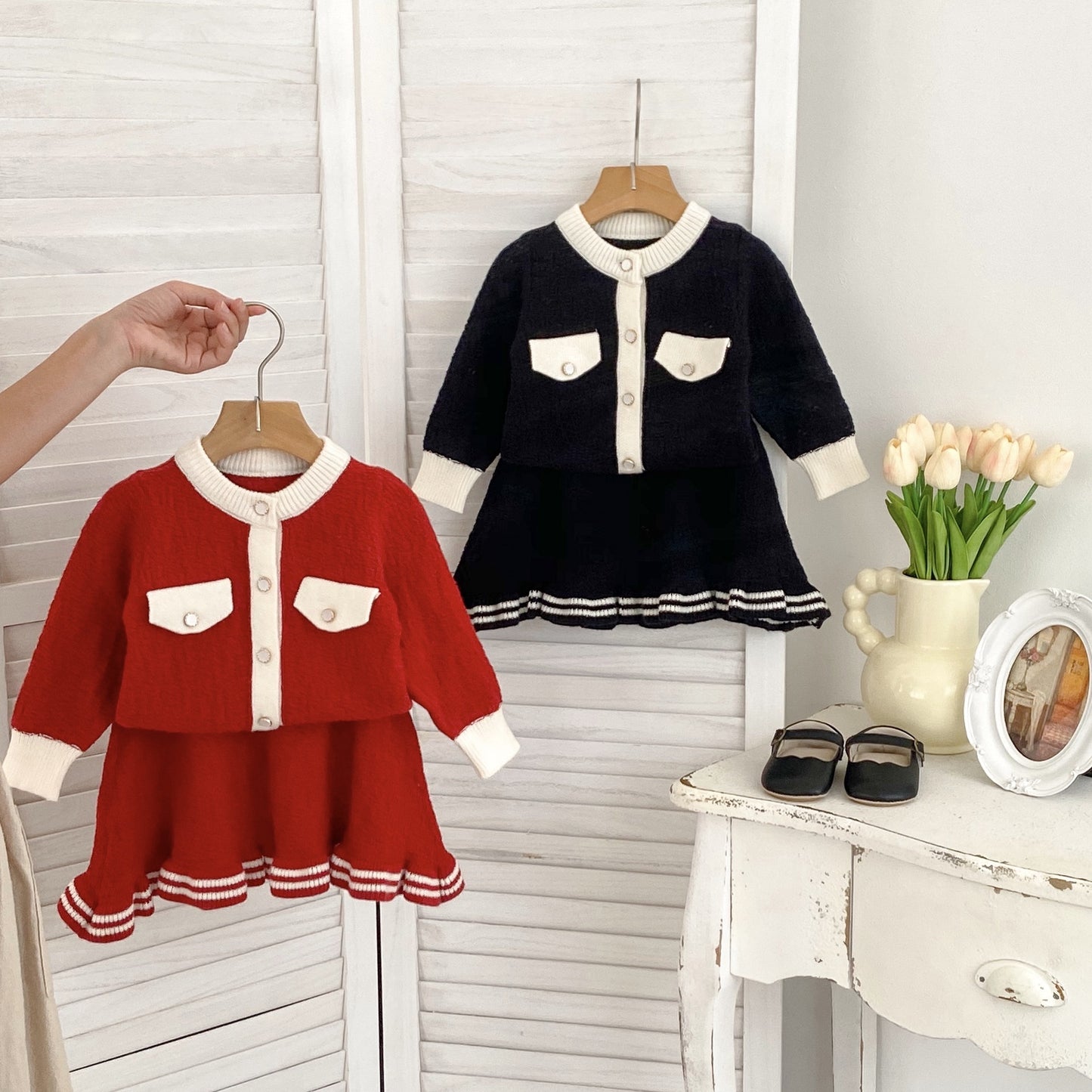Arrival Autumn Baby Girls Long Sleeves Simple Color Patchwork Knitted Cardigan and Skirt – Clothing Set, MyKids-USA®, Baby & Toddler Dresses, MyKids-USA -  -  -  -  -  -  - 