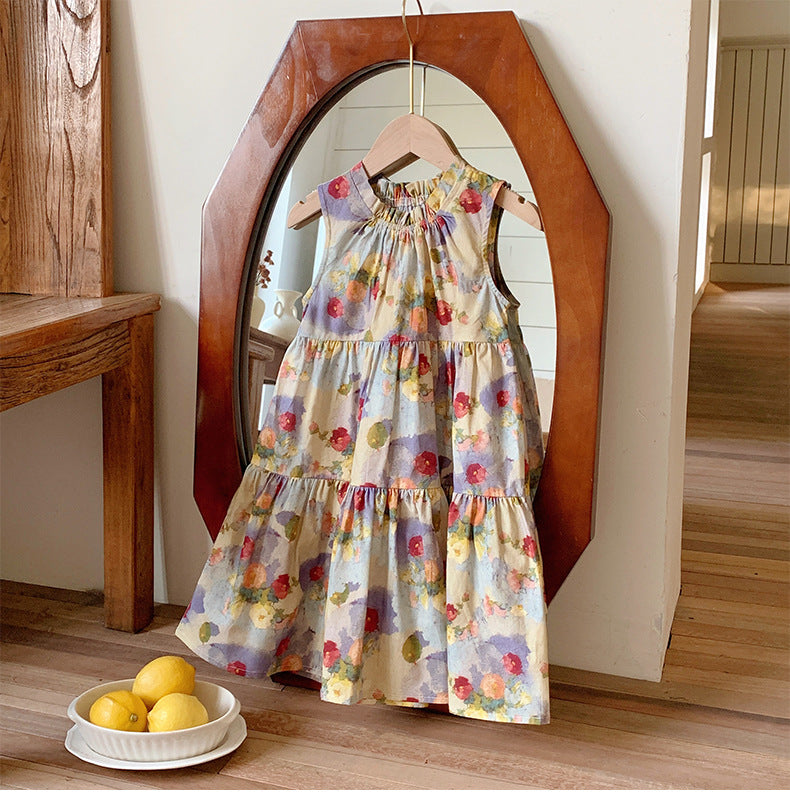 Summer Baby Kids Girls Sleeveless Oil-Painting Flowers Pattern Dress, MyKids-USA®, Baby & Toddler Dresses, MyKids-USA -  -  -  -  -  -  - 