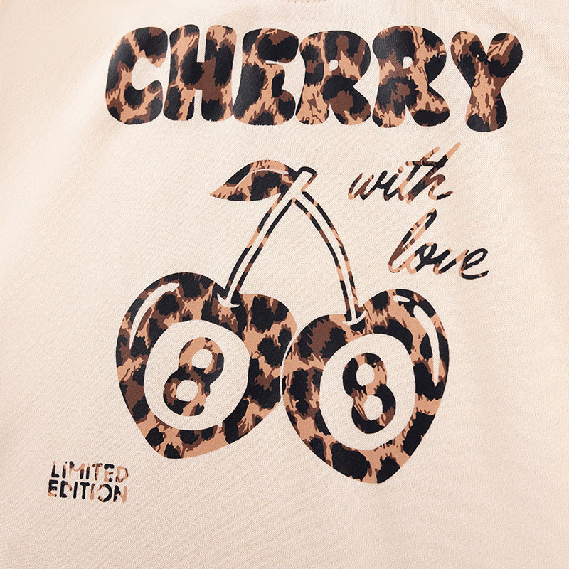 Spring and Autumn Girls Cherry and Letters Pattern Long Sleeves Top and Leopard Pants Clothing Set, MyKids-USA®, Outfit Sets, MyKids-USA -  -  -  -  -  -  - 
