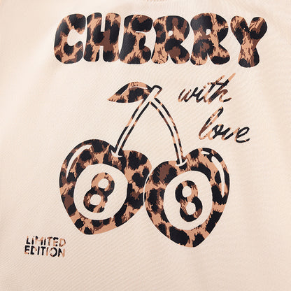 Spring and Autumn Girls Cherry and Letters Pattern Long Sleeves Top and Leopard Pants Clothing Set, MyKids-USA®, Outfit Sets, MyKids-USA -  -  -  -  -  -  - 