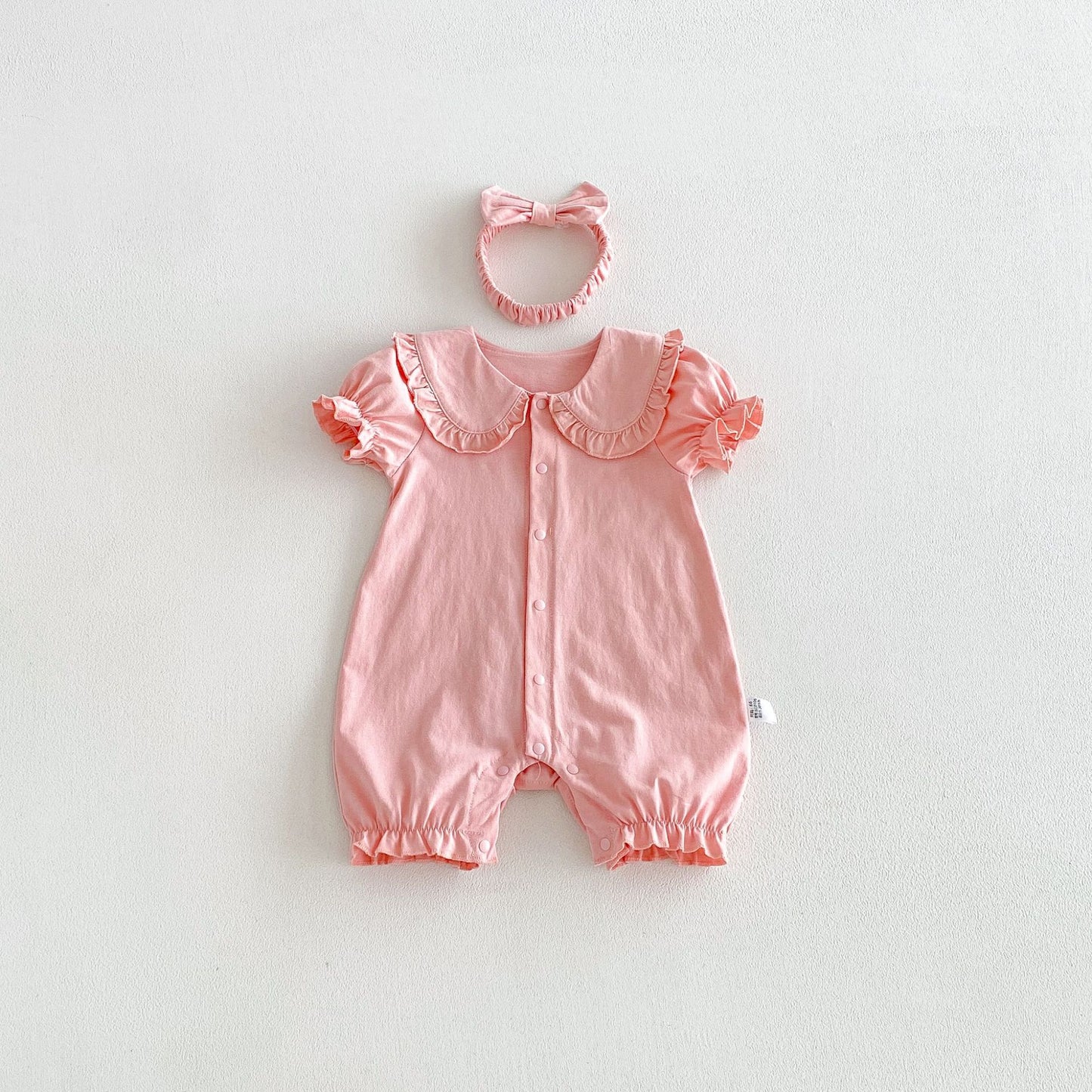 Design Summer Baby Kids Girls Short Sleeves Solid Color Pink Rompers