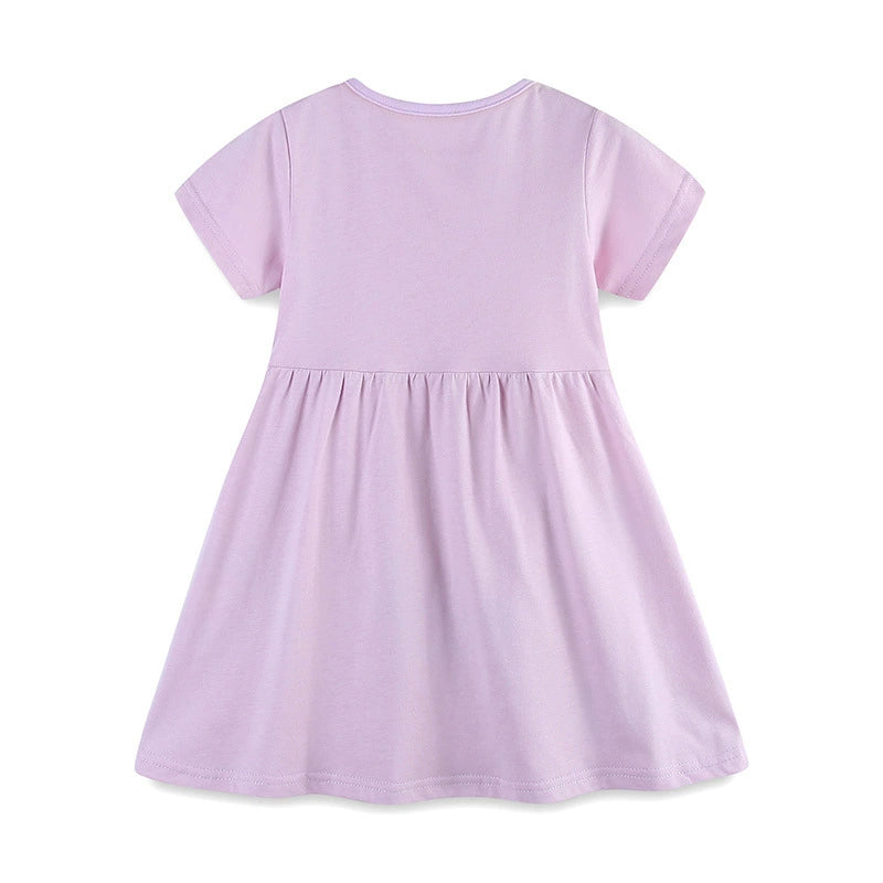 Summer Pure Cotton Colorful Rainbow Pattern Short Sleeves Purple Dress for Stylish Girls, MyKids-USA®, Baby & Toddler Dresses, MyKids-USA -  -  -  -  -  -  - 