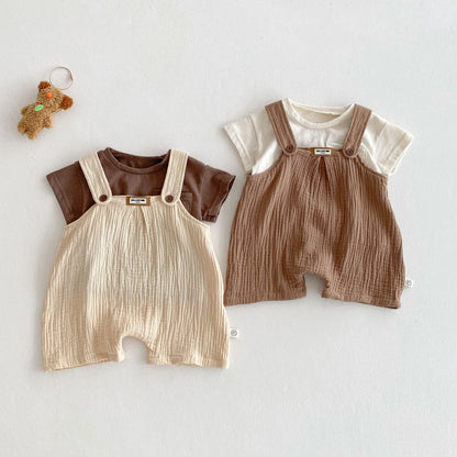Summer Hot Selling Baby Kids Unisex Sleeveless Plain Solid Color Strap Overalls and Pocketed T-Shirt Clothing Set, MyKids-USA®, Baby & Toddler Outfits, MyKids-USA -  -  -  -  -  -  - 