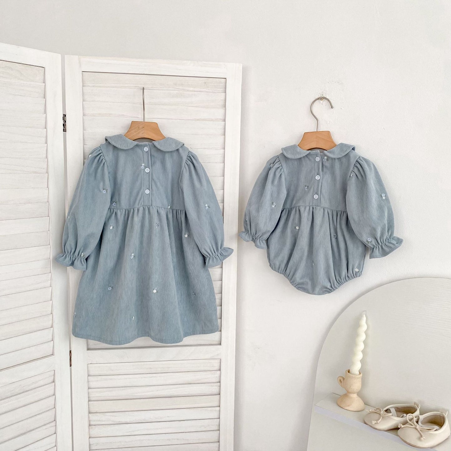 Arrival Spring and Autumn Floral Pattern Baby Kids Girls Onesies and Dress – Princess Sister Matching Set