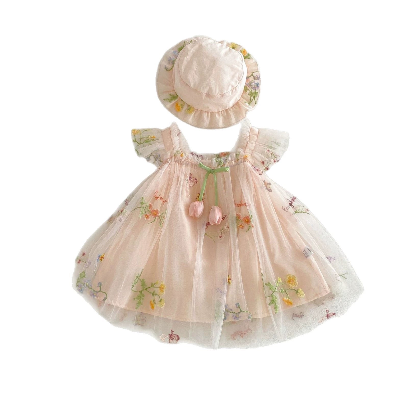 Summer Arrival Baby Girls Fly Sleeves Flowers Pattern Tulle Dress with Hat, MyKids-USA®, Baby & Children's Dresses, MyKids-USA -  -  -  -  -  -  - .