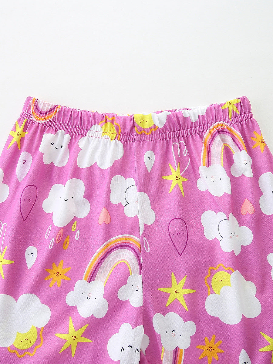 Arrival Summer Baby Kids Girls Short Sleeves Rainbow Pattern T-shirt and Shorts Clothing Set
