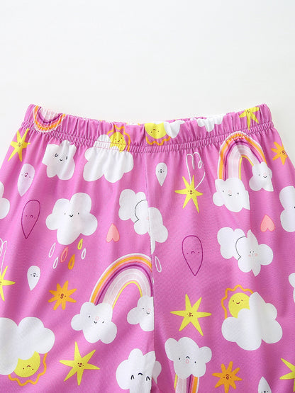 Arrival Summer Baby Kids Girls Short Sleeves Rainbow Pattern T-shirt and Shorts Clothing Set