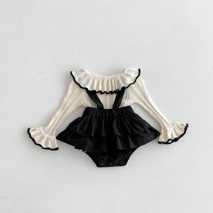 Spring and Autumn Baby Kids Girls Striped Pattern Long Sleeves Beige Top and Sleeveless Onesies Overalls Clothing Set, MyKids-USA®, Baby & Toddler Outfits, MyKids-USA -  -  -  -  -  -  - 