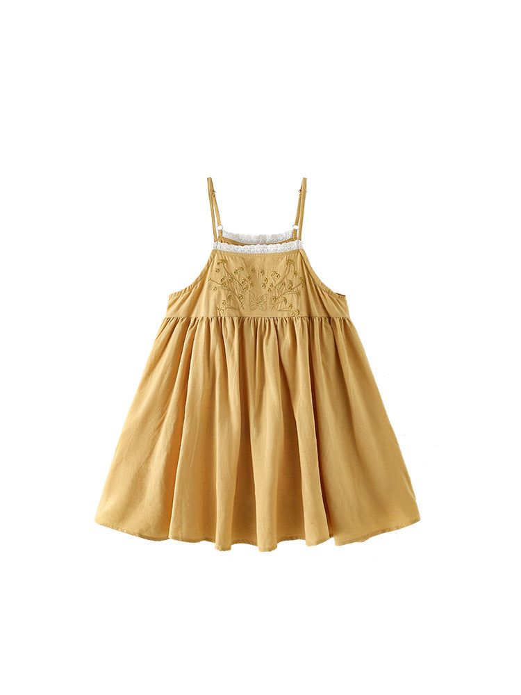 Summer Baby Kids Girls Sleeveless Flowers Pattern Lace Trim Dress