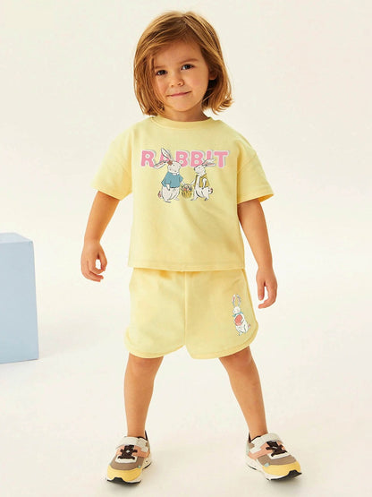 Summer Baby Kids Girls Rabbits Cartoon Print T-Shirt And Shorts Clothing Set