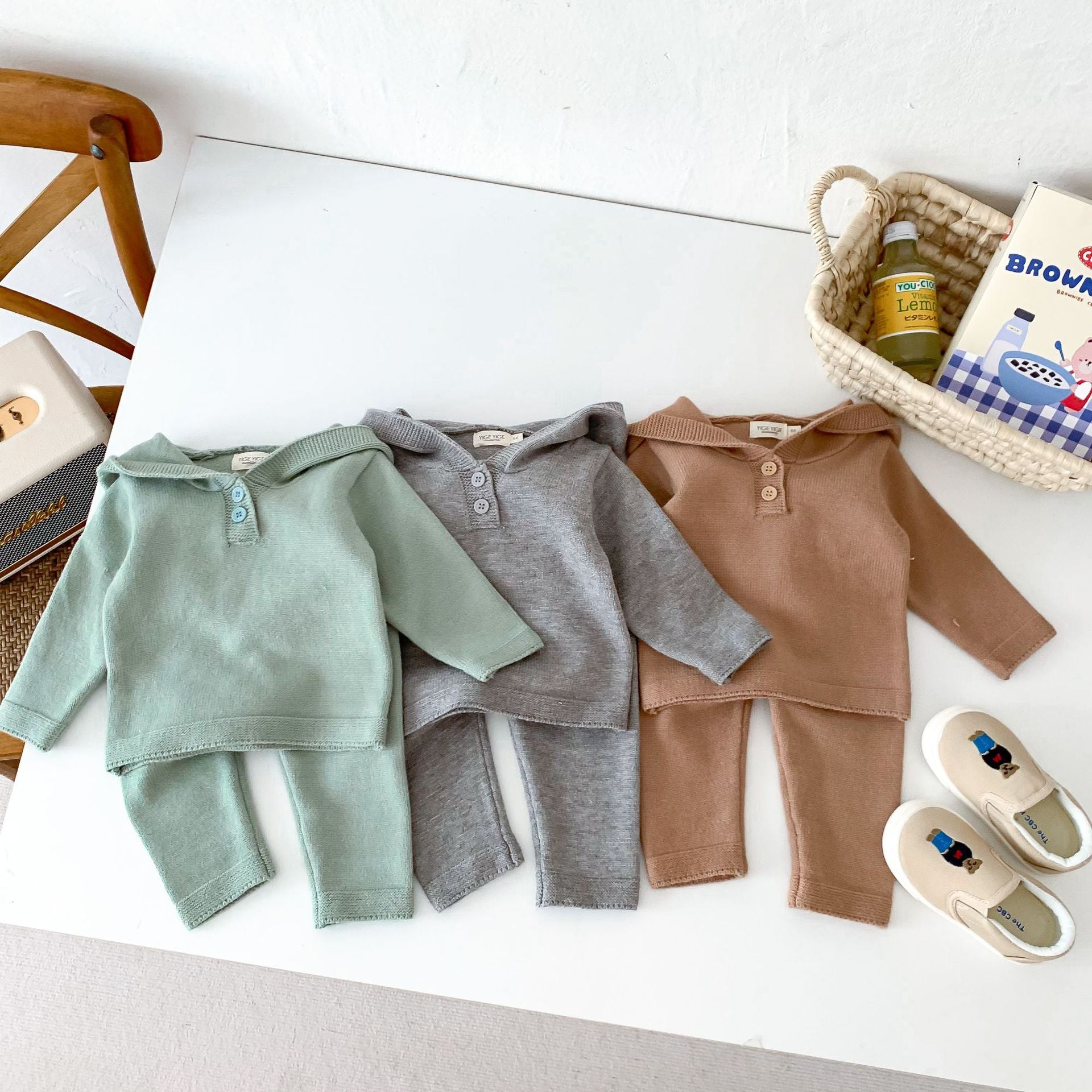 Spring and Autumn Baby Kids Unisex Solid Color Long Sleeves Hooded Top and Plain Pants Clothing Set, MyKids-USA®, Baby & Toddler Outfits, MyKids-USA -  -  -  -  -  -  - 