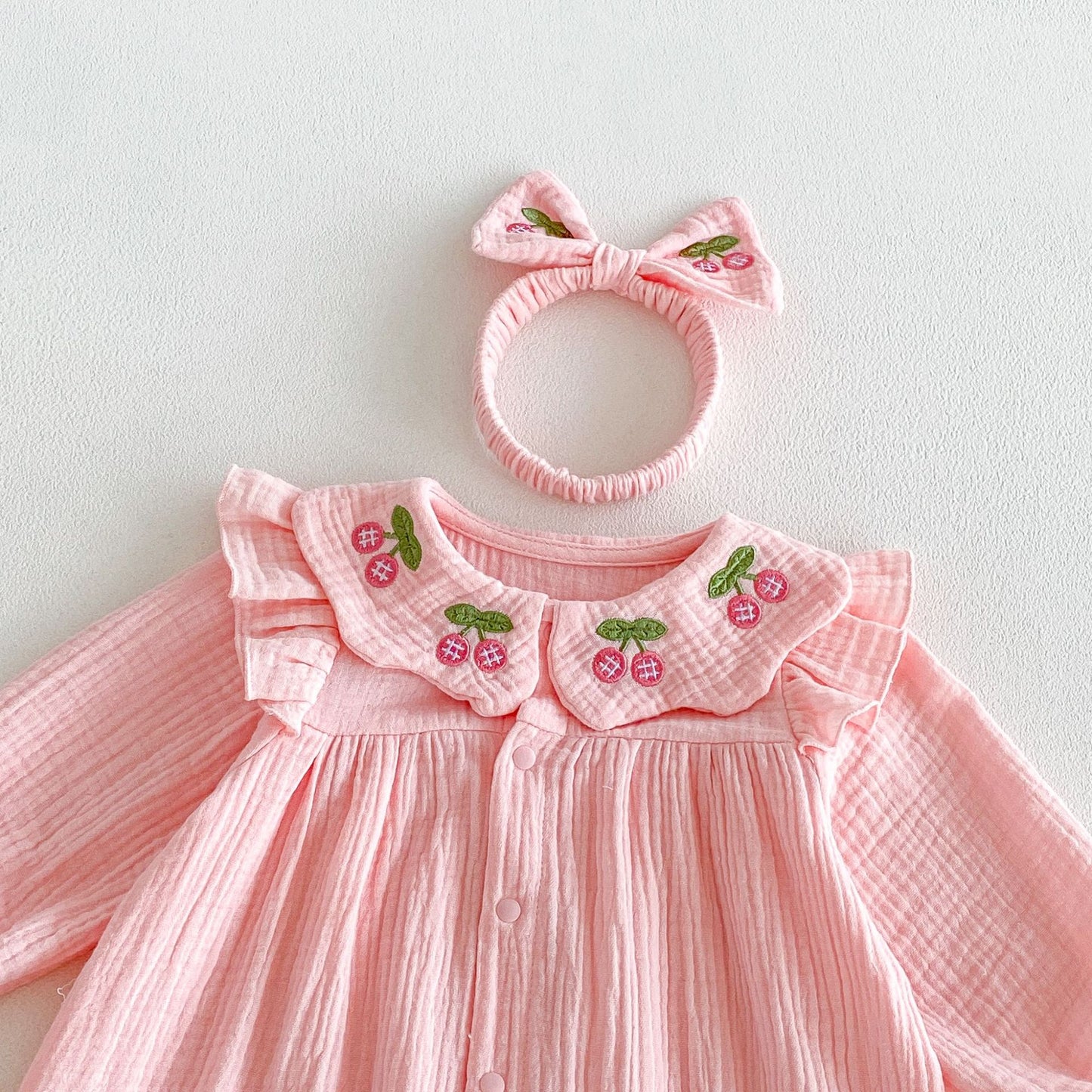 MyKids-USA® Autumn Arrival Baby Girls Long Sleeves Cute Cherry Embroidered Rompers