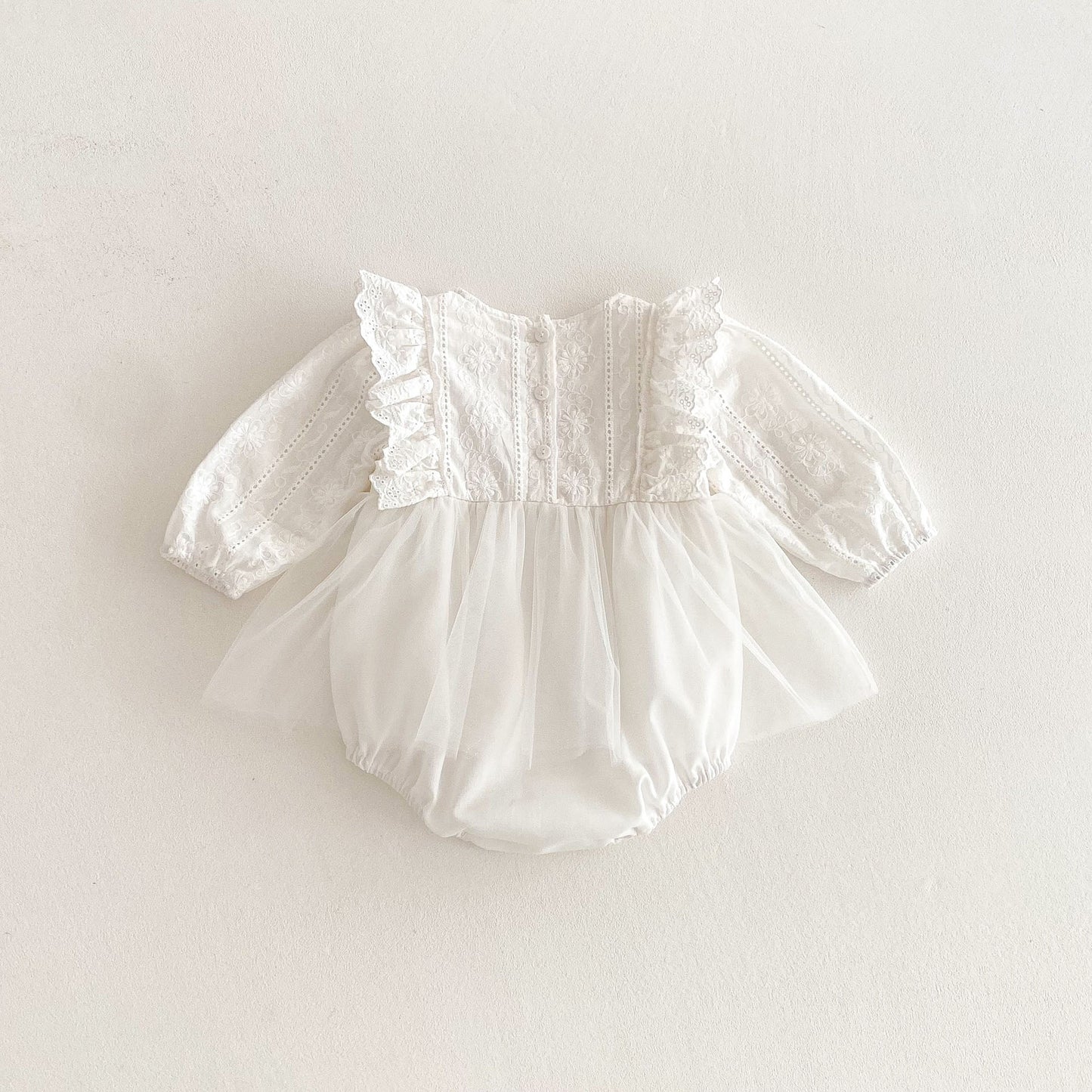 Spring Arrival Baby Girls Cute Floral Embroidered Pattern and Tulle Patchwork Long Sleeves Onesies, MyKids-USA®, Baby One-Pieces, MyKids-USA -  -  -  -  -  -  - 