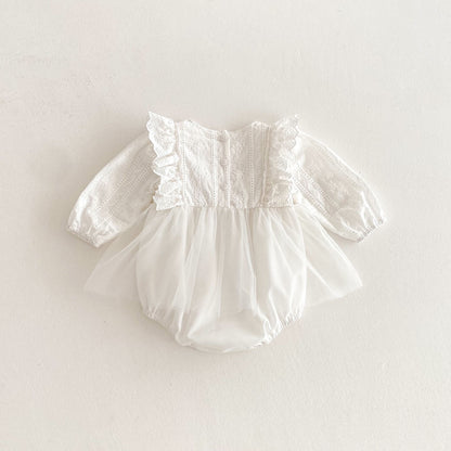 Spring Arrival Baby Girls Cute Floral Embroidered Pattern and Tulle Patchwork Long Sleeves Onesies, MyKids-USA®, Baby One-Pieces, MyKids-USA -  -  -  -  -  -  - 