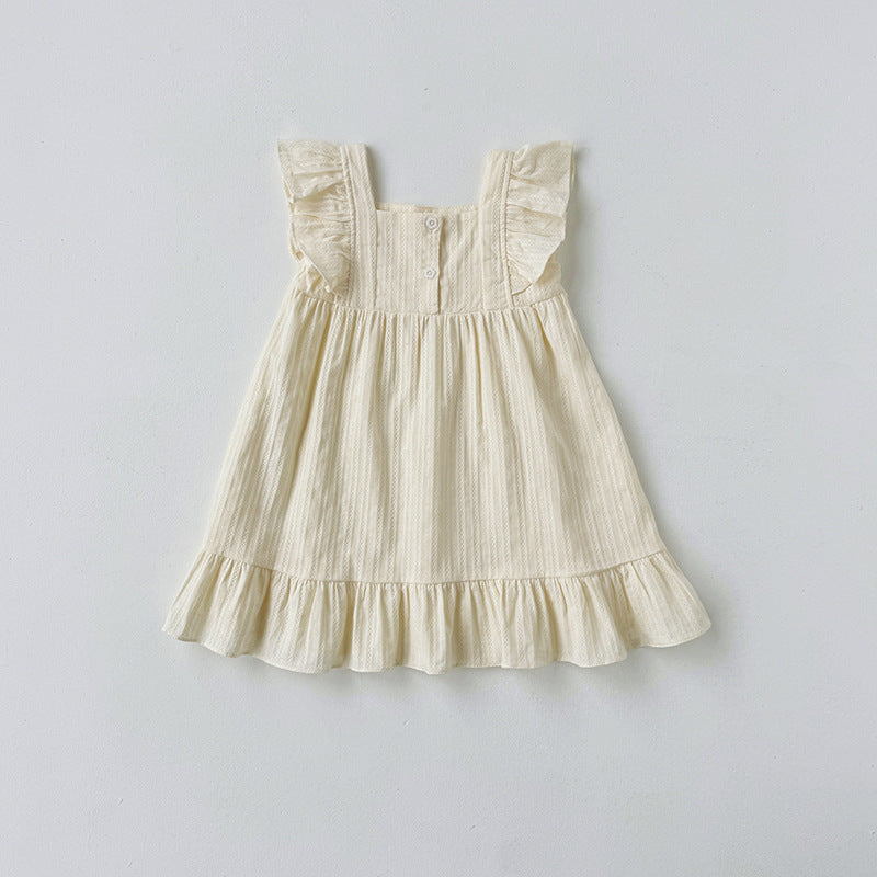 Summer Kids Girls Sleeveless French Style Solid Color Dress