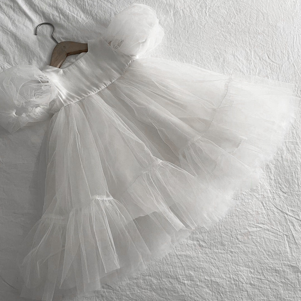 Summer Arrival Baby Girls Short Sleeves Tulle Patchwork Dress