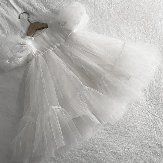 Summer Arrival Baby Girls Short Sleeves Tulle Patchwork Dress