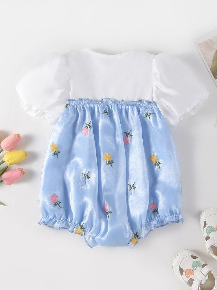 Summer New Arrival Baby Girls Floral Pattern Short Sleeves Big Bow Onesies