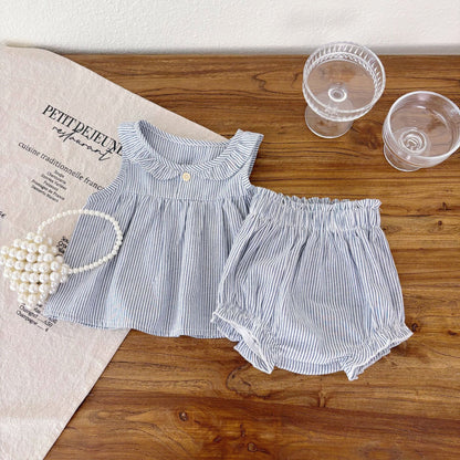 Summer Baby Kids Casual Striped Sleeveless Top Vest with Shorts Clothing Set for Girls, MyKids-USA®, Baby & Toddler Outfits, MyKids-USA - Size/Age - 73 (6-9M) - Color - Black -  -  - TR2505072223-A