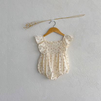 Summer Arrival Baby Girls Fly Sleeves Flowers Pattern Bodysuit